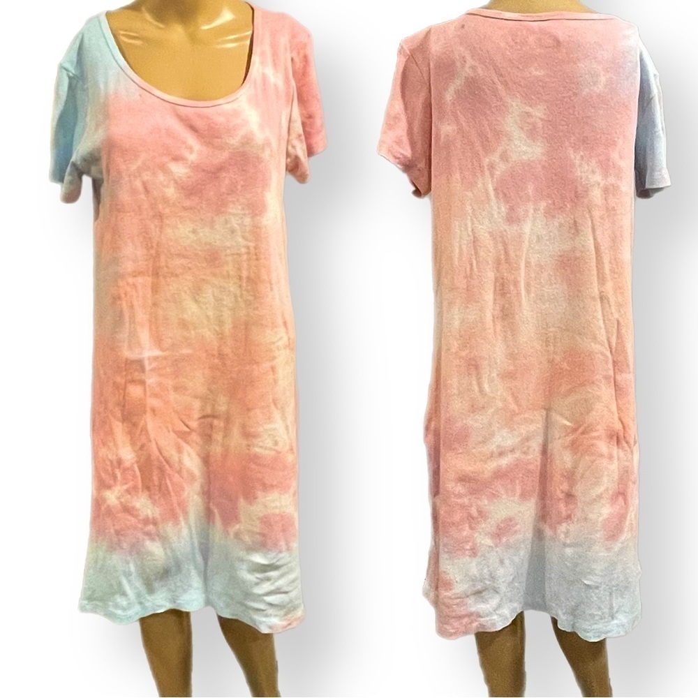 Tie dye dress XL pastel shades of pink, blue, and purple, clouds and sky effect